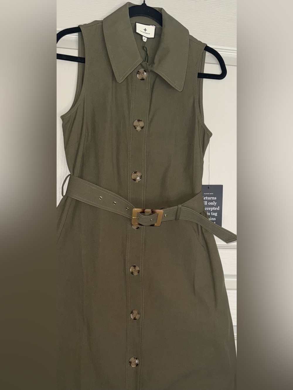 Tuckernuck Army Green Sleeveless Button Down Chamberlin Midi Dress - Picture 3 of 8